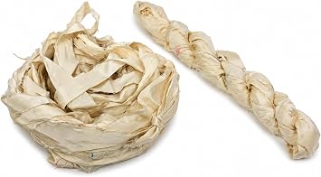 KNITSILK Undyed Sari Silk Ribbon Yarn Ivory 30 Yards 50g Dyeable Skein, Textured Ribbon Yarn for Knitting Crochet Embroidery Jewelry Making Craft Supplies