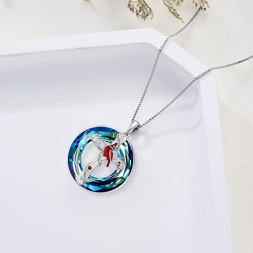 Miniatura 5 de POPKIMI Collar con colgante de cardenal rojo, plata de ley S925, joyería cardenal de cristal de pájaro rojo conmemorativo de árbol cardenal rojo,