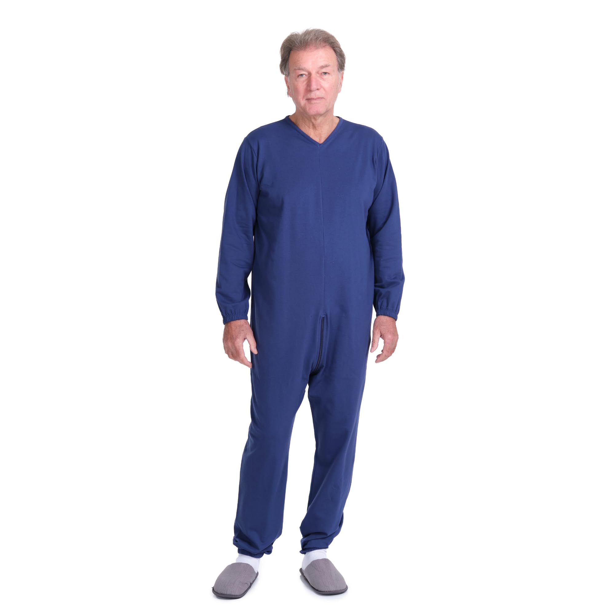 FERRUCCI COMFORT 9078-F Pyjama de santé d'hiver molletonné unisexe avec fermeture éclair sur le dos – pour personnes âgées, incontinence et maladie d'Alzheimer