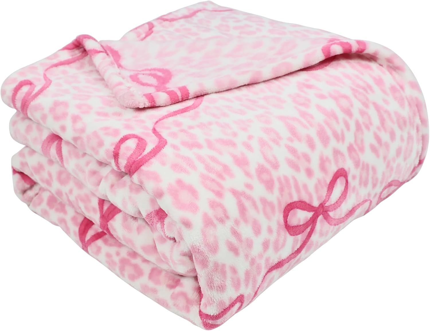 Pink Bow Blanket - 60x80 Inch, Leopard Background Printed, Super Soft Warm Valentine's Day Throw Blanket, Coquette Aesthetic Home Decor, Ideal Gift for Girls Women