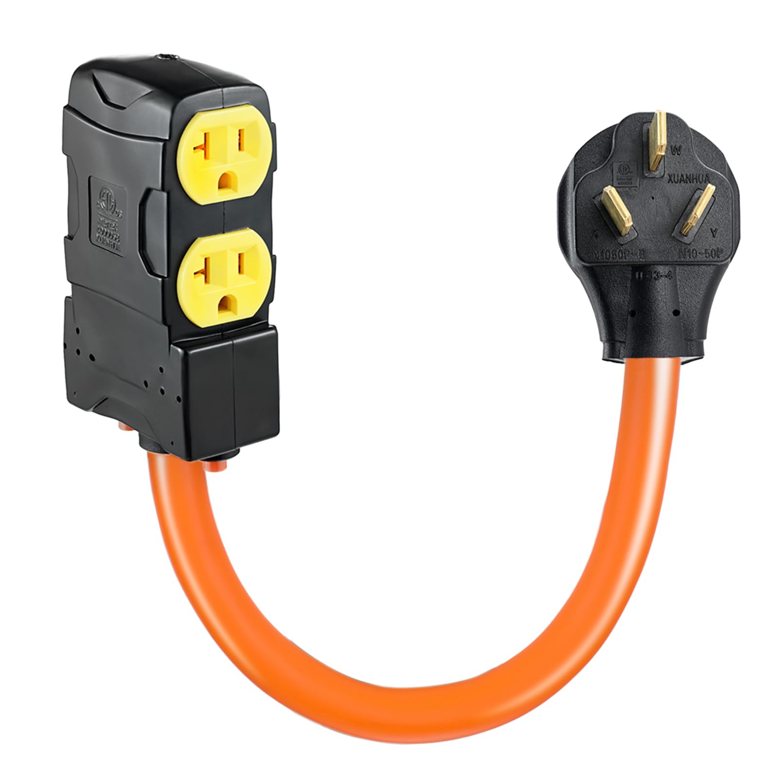 SURIEEN NEMA 10-50P to 4X 5-15R 5-20R T-Blade Household with Circuit Breaker, 1.5FT 3 Prong 220 to 110 Adapter Plug, 50 Amp Male Plug to 20 Amp Socket