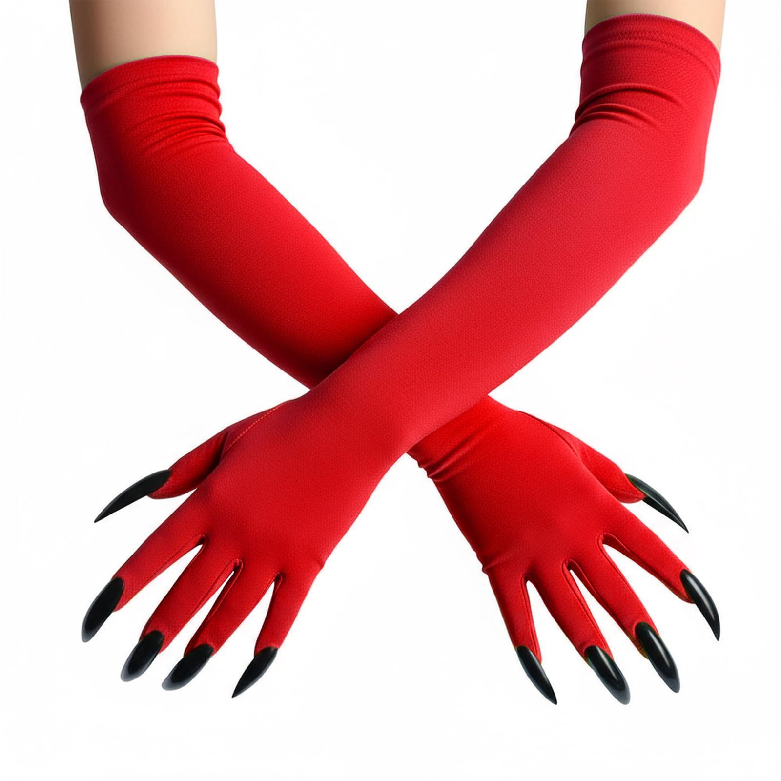 ASFWAGQ Costume Gloves Halloween Gloves Long Nail Gloves Cosplay Fingernails Cosplay Props with Claws (Red/Nails Black, One Size)
