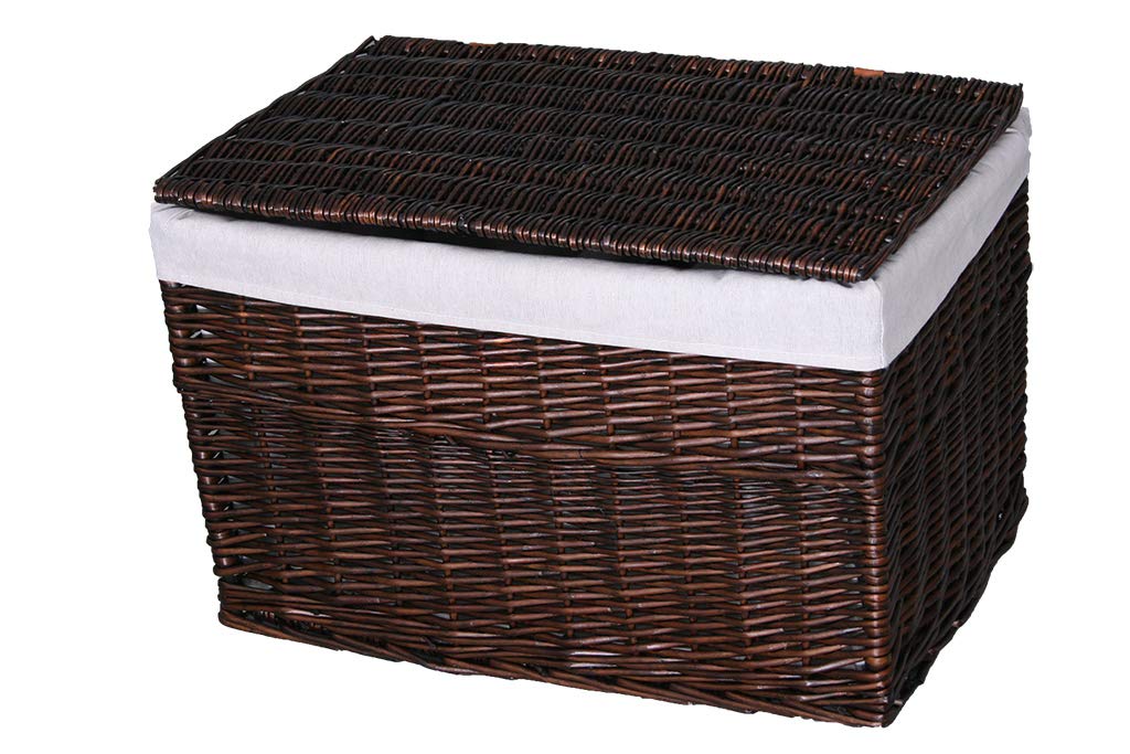 Baúl Mimbre Decoración Almacenaje Rectangular 60x40x40 cm Marrón Oscuro con Forro Beige