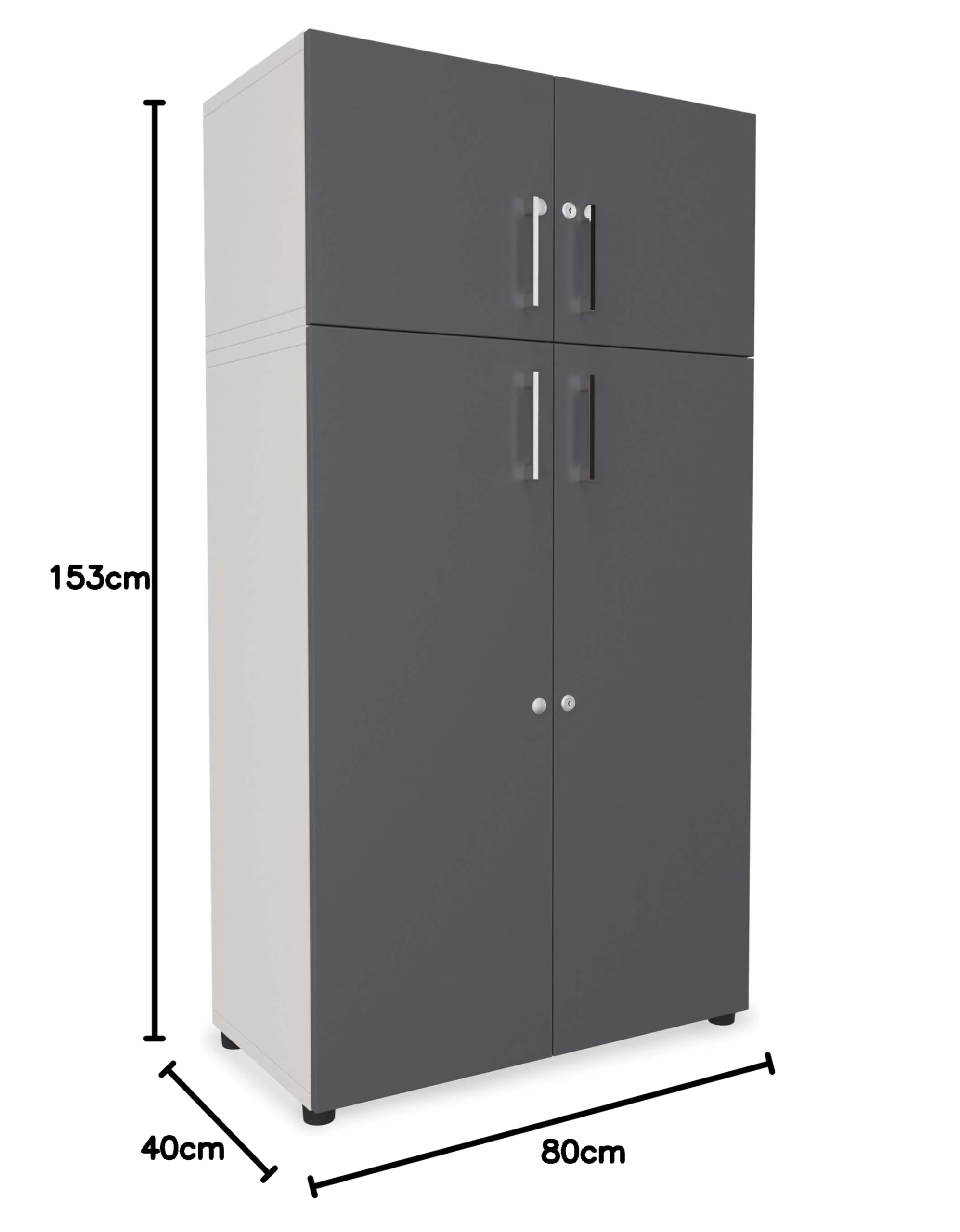 Eigentlich Aktenschrank Holz B80xT40cm, Stabiler Büroschrank in versch. Größen und Farben, Mehrzweckschrank abschließbar, Büromöbel (Korpus Lichtgrau, Front Anthrazit, 4OH - 80x40x153cm)