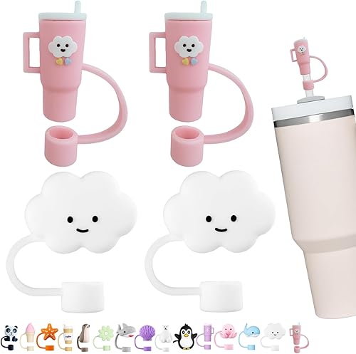 Paquete de 4 tapas de popote para copa Stanley, fundas de popote de silicona para popotes Stanley de 0.4 pulgadas0.394 in, adornos de popote