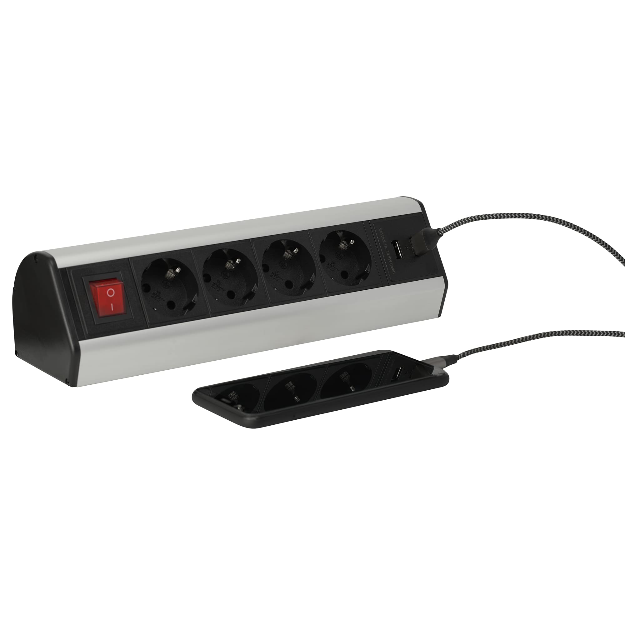 Mehrfach-Steckdose 4-fach & 2x USB mit 2M Kabel - Möbel- Steckdosenleiste schaltbar als Tischsteckdose und Steckdosenverteiler - Steckerleiste für Küche & Büro mit einfacher Montage Schreibtisch