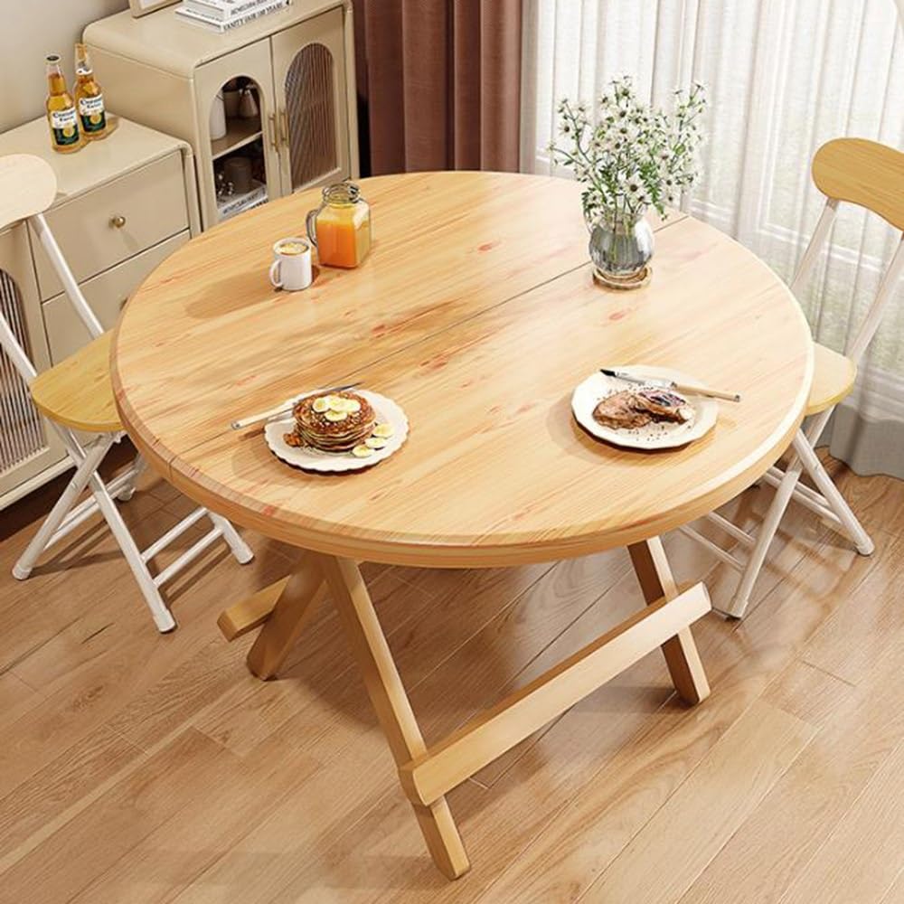 Mesa de comedor portátil plegable redonda de 40 pulgadas para 2 a 4 personas, mesa de cocina extensible de madera de hoja caída, mesa de comedor compacta para apartamento, sala de estar (marrón, 80 cm
