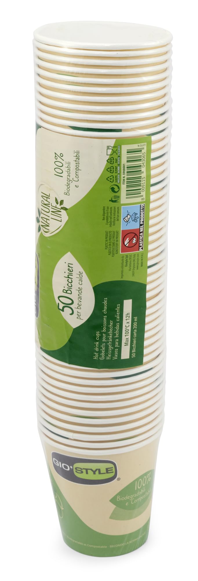 GIO'STYLE Bicchieri Acqua 200 cc | 50 Pezzi | Carta e PLA | Biodegradabili e Compostabili