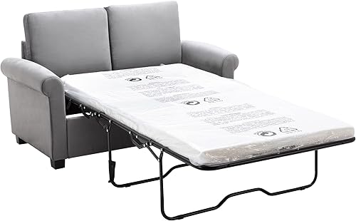 Miniatura 136 de Sofá cama biplaza de terciopelo convertible y moderno con cama desplegable, respaldo ajustable y 2 almohadas lumbares, para espacios pequeños (gris