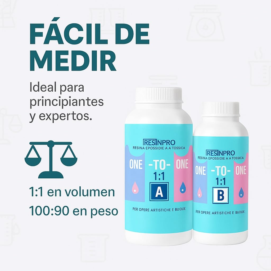 Resin Pro ® Resina Epoxi Transparente 1:1 para Fabricación de Joyas, Creaciones Artísticas, Fácil de Usar y Resistente a la Humedad, 1 Kg, Resina apta para Principiantes