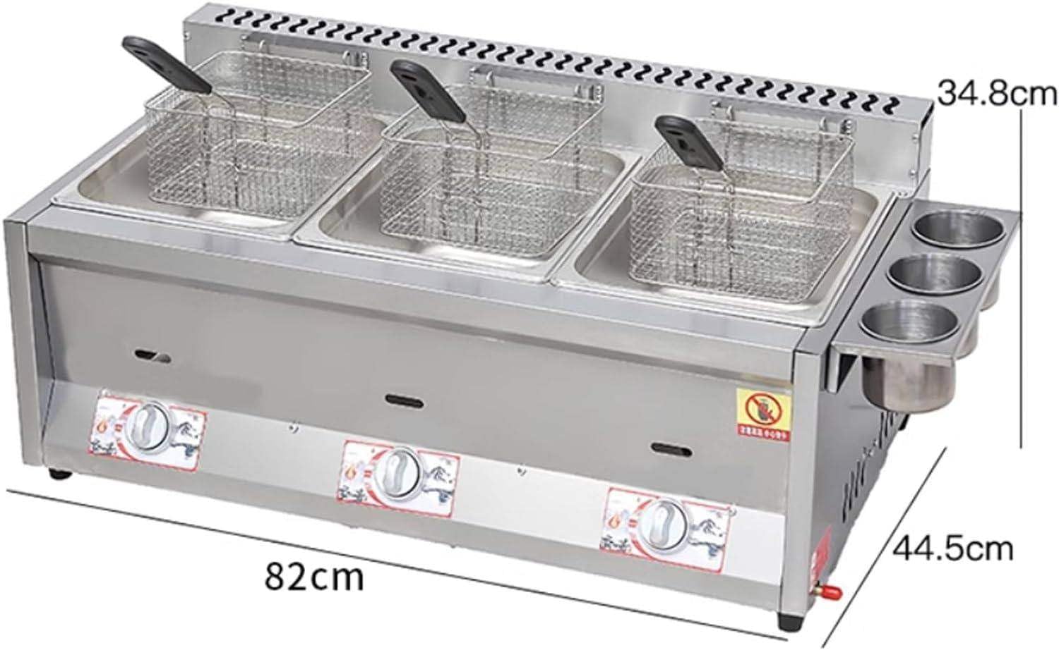 Friggitrice Professionale, Friggitrice Gas Grande capacità, Friggitrice Aria Domestica in Acciaio Inox, con Cestello Riscaldato Rimovibile, per Cucina FamigliaRistorante, 3 Cestelli Efficiente
