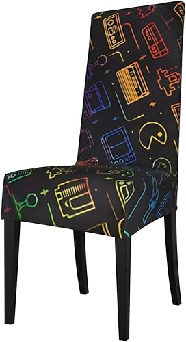 Game Video Gaming Pattern Design Dining Chair Covers, Detachable Chair Seat Protector for Dining Room, Stretch Chair Slipcovers for Enhanced