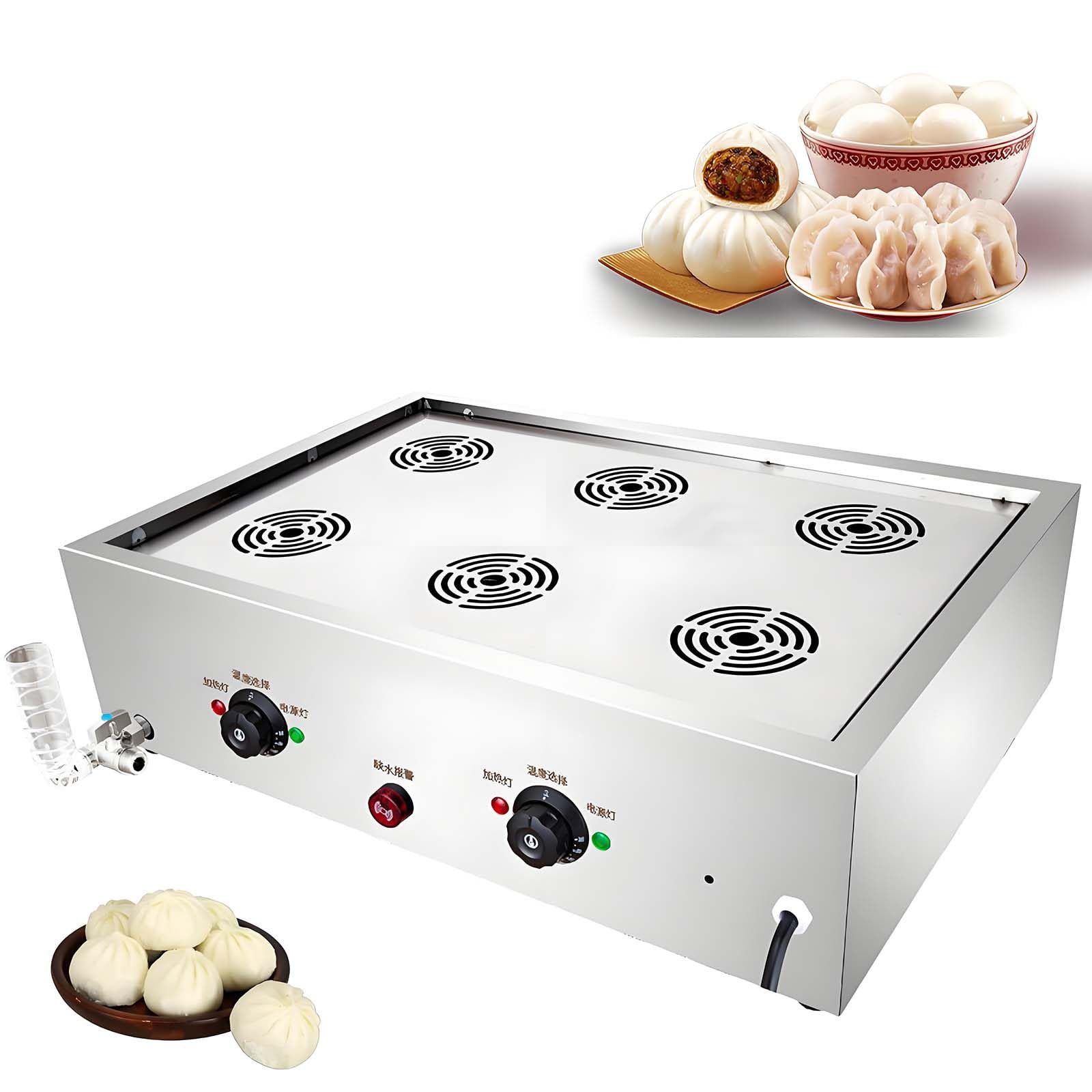 GUTYGIO 5000W Steamed Bun Warmer Machine,Electric Dim Sum Steamer,30-110℃ Temperature, Dry Boiling Alarm, for Home Store Buffet Restaurant 6holes