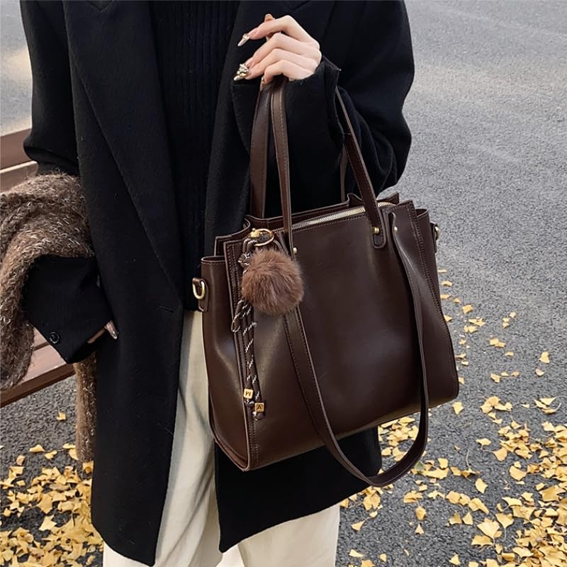 Classic Women's PU Leather Tote, Retro Large Capacity Shoulder Bag, Modern Simple Fashion Work Cross Bag with Zipper4
