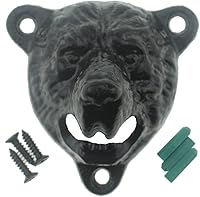 Vista 1 de Abridor de botellas de cerveza de hierro fundido con cabeza de oso negro, dientes grizzly montados en la pared para decoración de garaje de cueva