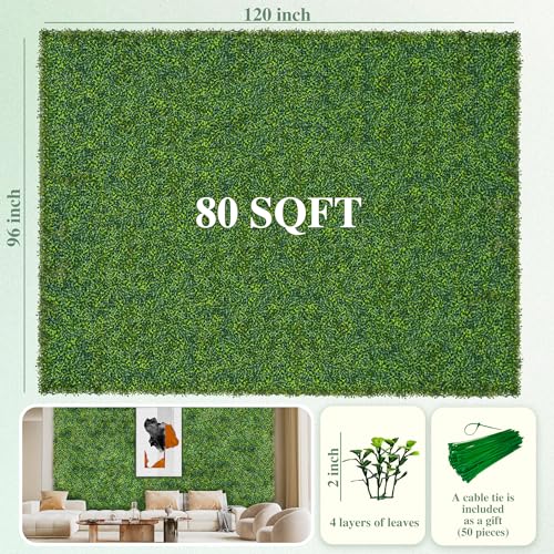 Image of ODTORY Artificial Boxwood Roll Panel 96X120 in (80 sqft) Greenery Backdrop | UV-Anti Fake Ivy Vine Hedge Covering, Privacy Fence Screen, Faux Green Grass Wall,Fake Plant, Indoor /Outdoor /Garden Decor
