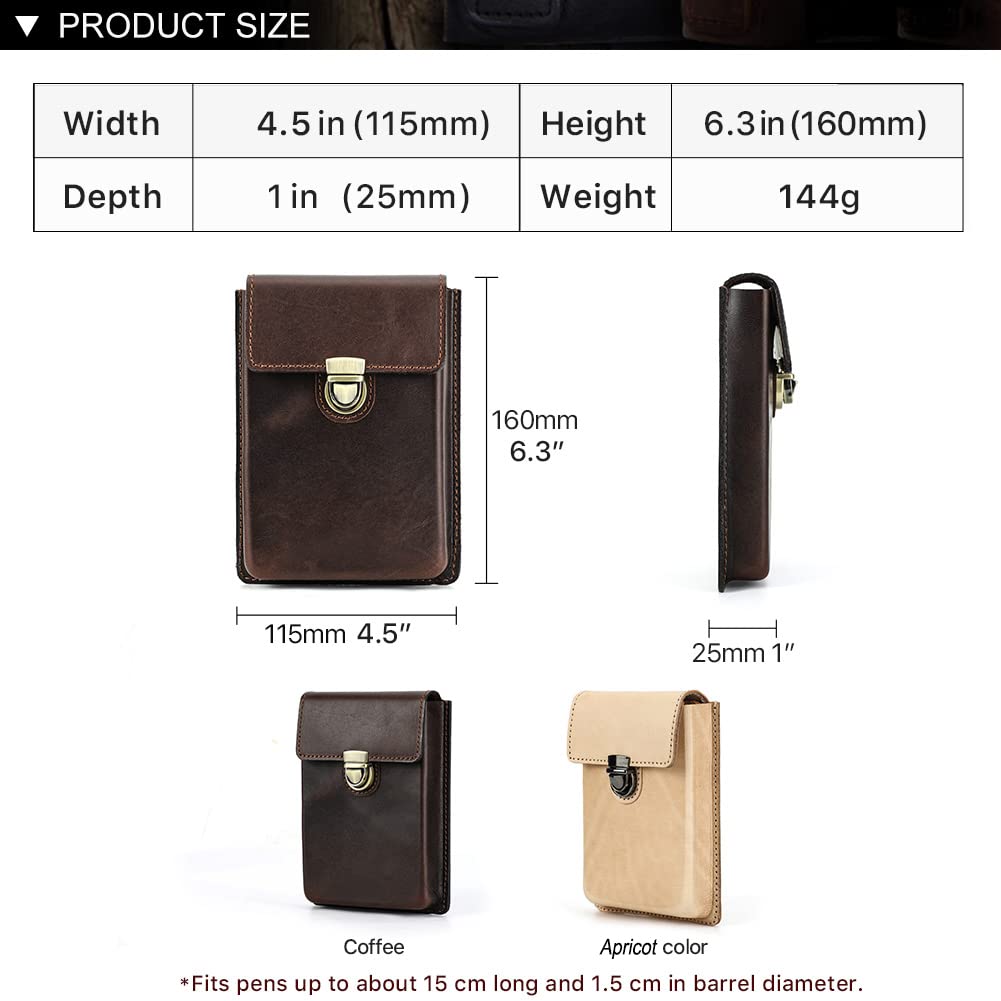 Hiram Federmäppchen aus Lederaus Leder für 5 Füllfederhalter Tragbar Echtes Leder Aufbewahrungsetui für Füllfederhalter mit Gesichertem Messingverschluss und Stiftablage-Design (Kaffee)