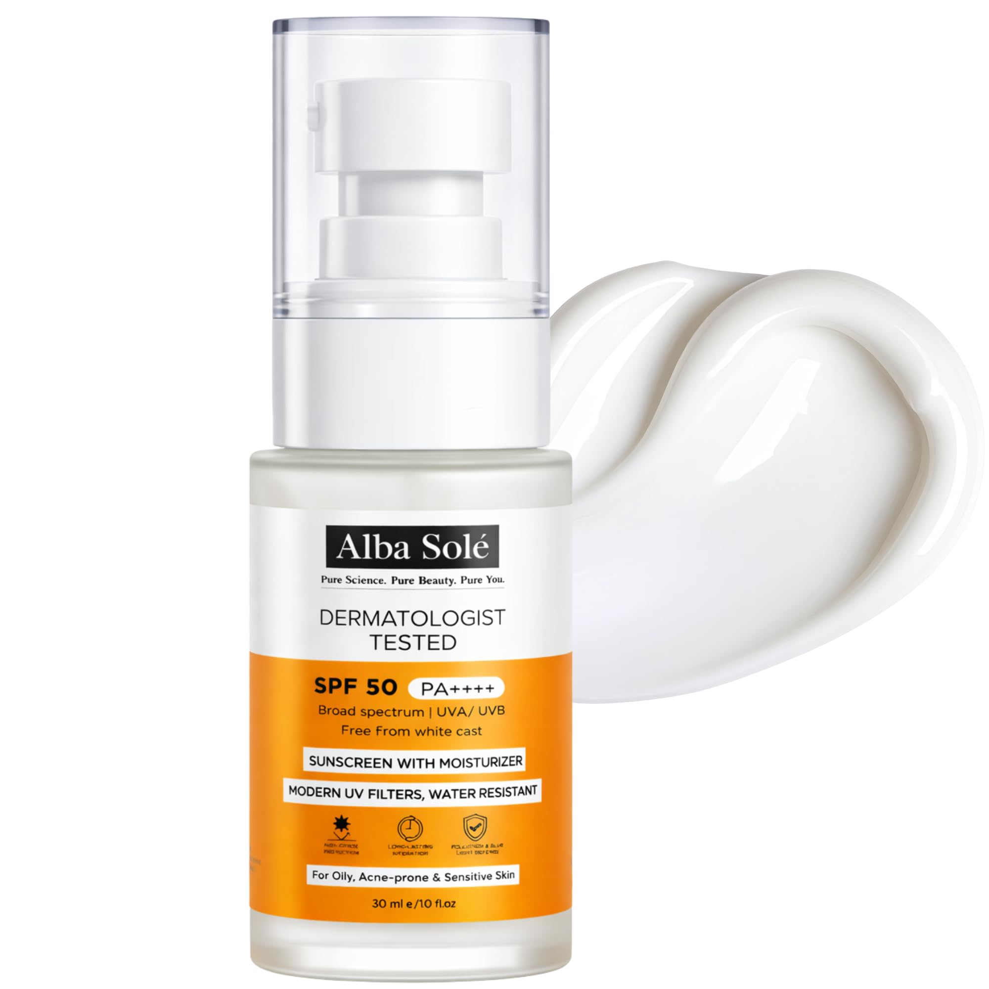 Alba Solé SPF 50 PA++++ Face Sunscreen with Moisturizer – Broad Spectrum UVA/UVB Protection, Lightweight No White Cast, Water Resistant, Daily Sun Cream for Oily & Sensitive Skin – 1.01 fl oz