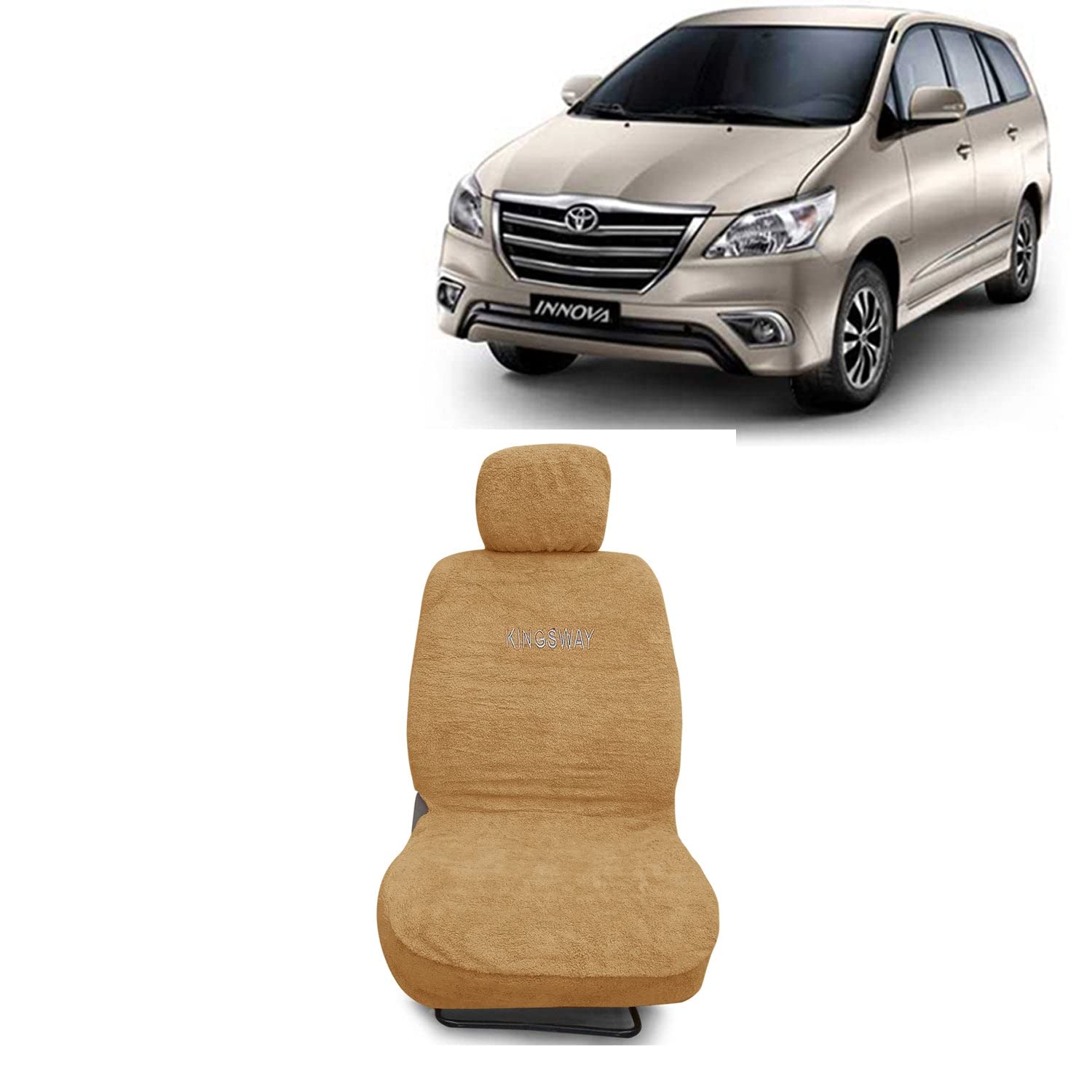 Kingsway® Innova Seat Cover for (Year 2012 to 2015) All Model, Towel Fabric Car Seat Covers Compatible with Toyota Innova 8 Seater, Complete Set (Car Specific Front + Rear Seat Covers), Beige Color