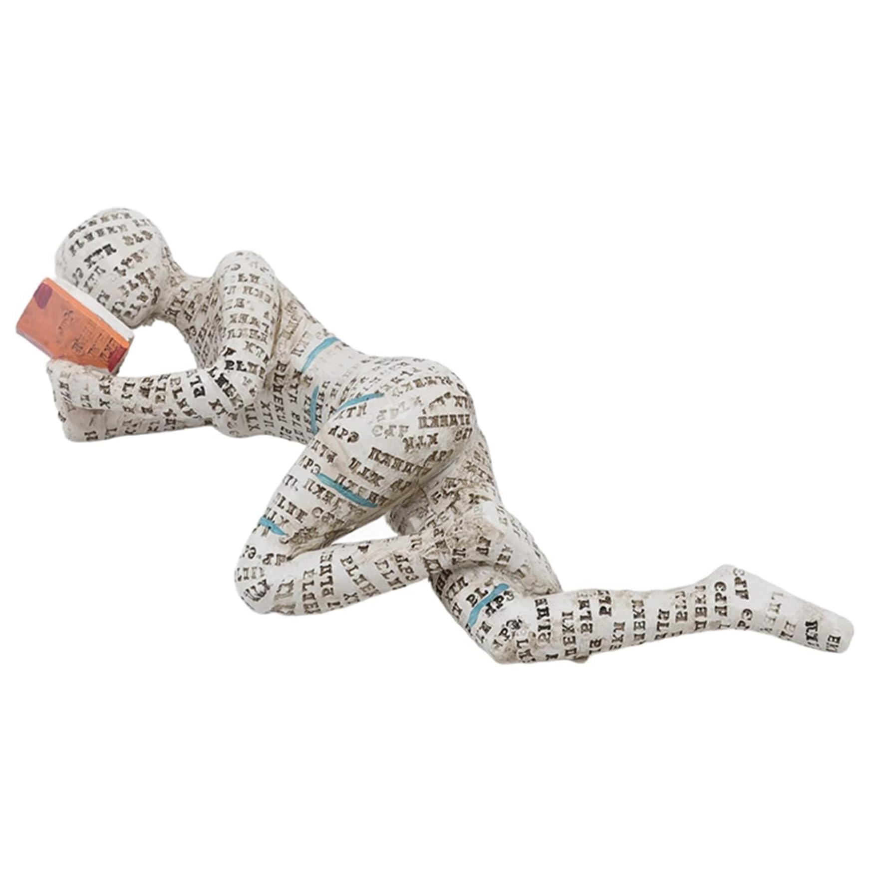 Tsawntd Bookworm Sculpture Women Reading Statue Resin Letter Pattern Reading Figurine Minimalist Tabletop Hallway Bookshelf Decor, Lying Figurine Bookshelf Decor