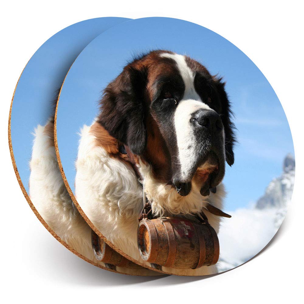 Destination Vinyl Ltd Multicolor 2 X Mdf Glossy Top Coasters Round - St Bernard Mountain Rescue Dog 12732