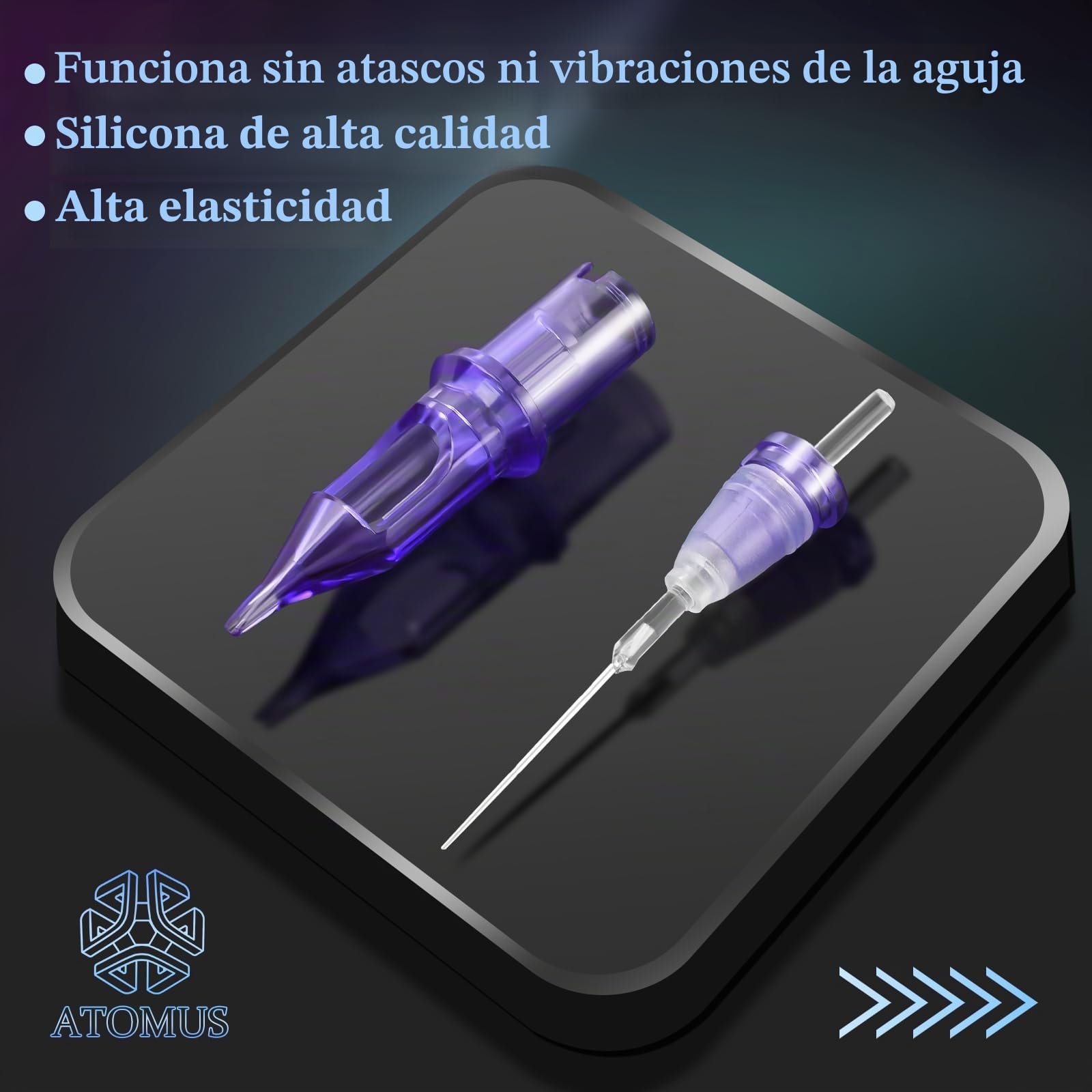 ATOMUS 20 agujas de cartucho de tatuaje, 5 unidades, 3RL, 5RL, 7RL, 9RL, color lila, agujas para tatuajes, pistolas, trazador de líneas, patrones con cráneo desechable, tazas de tinta para bolígrafo,
