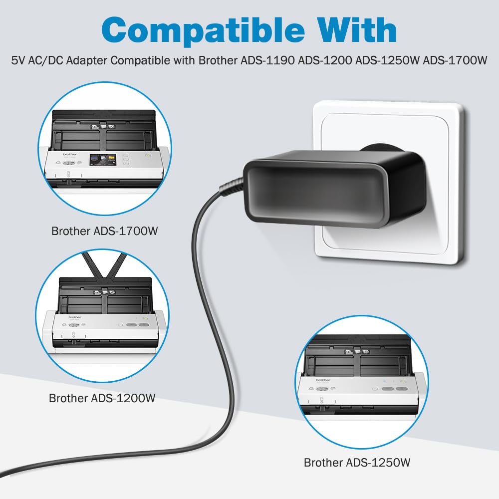 KFD 5V 3A Adaptador de Corriente Cargador para Brother ADS-1190 ADS-1200 ADS-1250W ADS-1300 ADS-1700W Compact Color Desktop Scanner ADS1700WUN1 SA-AD-001 US UU318-0530 Fuente de Alimentación Charger — view 3