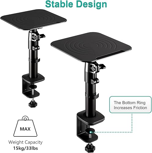 Miniatura 6 de WALI Soporte para monitor de estudio y altavoz, juego de 2 soportes de escritorio con abrazadera, soporte de audio universal ajustable en altura