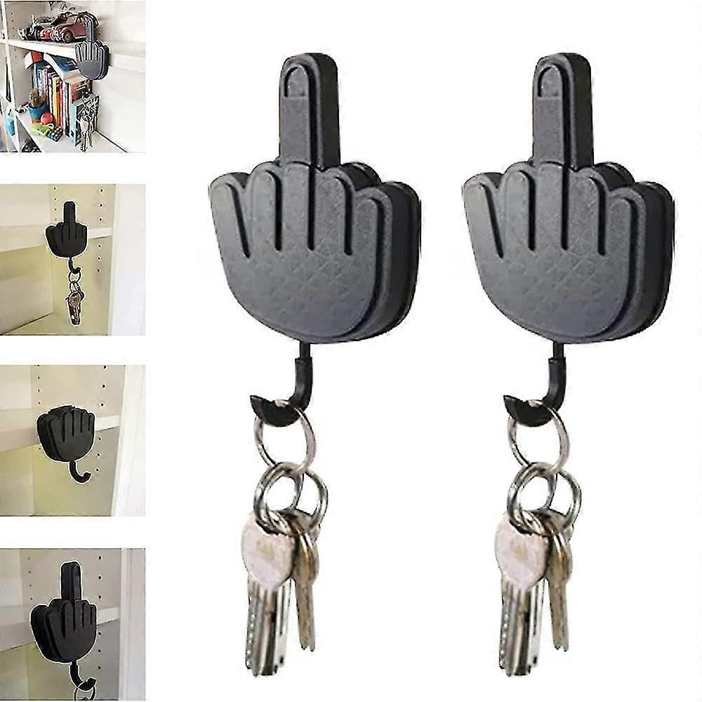 JOYHAPPST 2pcs Middle Finger Key Hanger, Self Adhesive Key Hook, Funny Middle Finger Wall Key Hanger for Wall Decoration