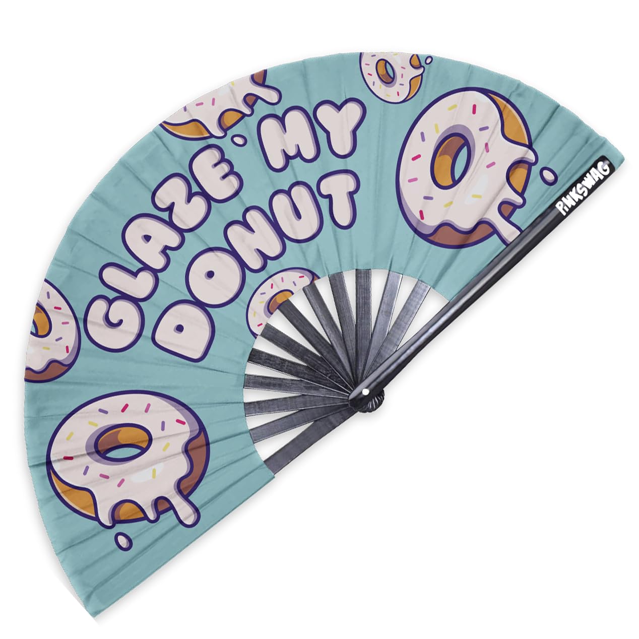 Pinkswag βGlaze My Donutβ Clack Fan - Playful Queer Bamboo Hand Fan for Raves, Drag, and Pride After Dark