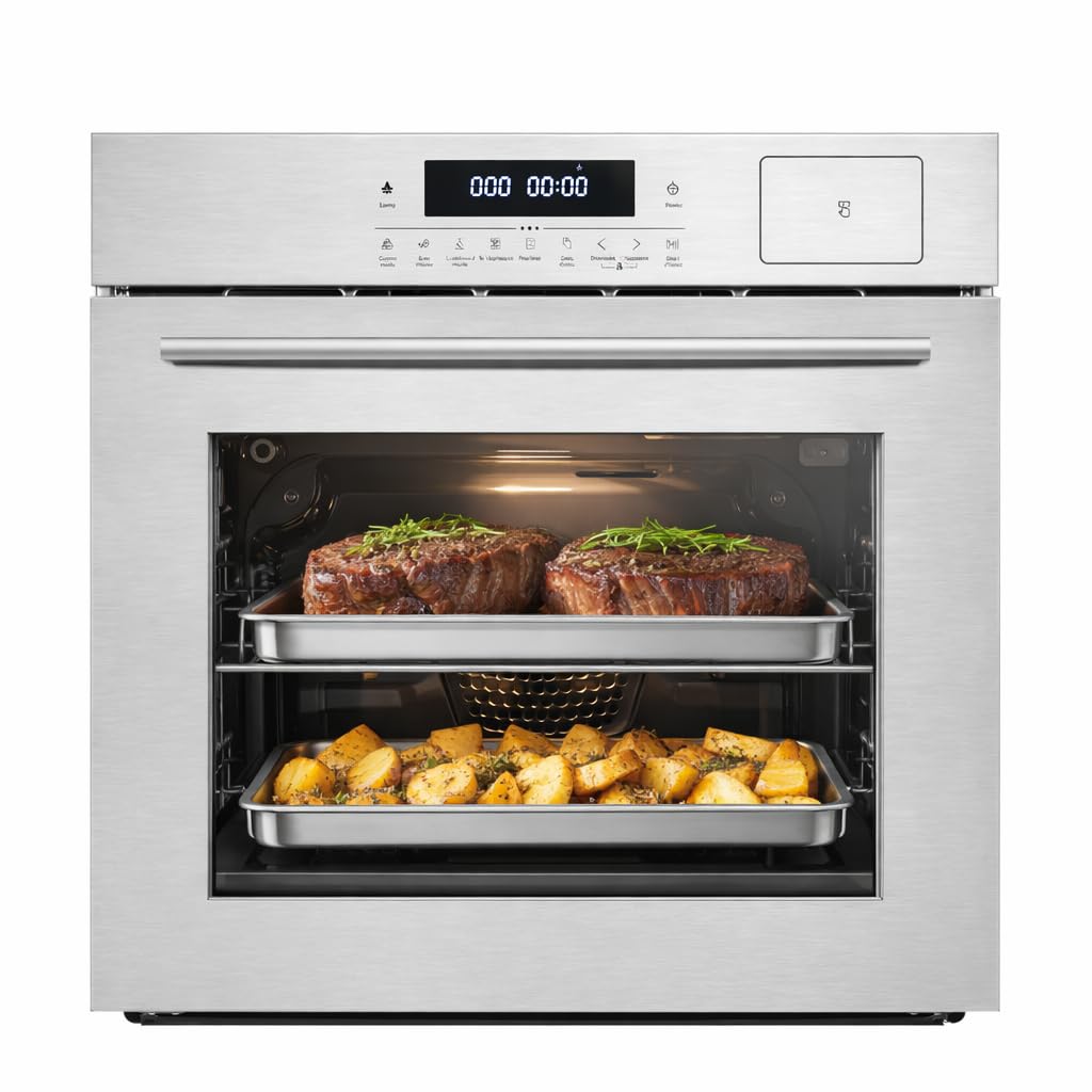 24 Inch Built-In Steam &amp; Convection Oven with 8 Cooking Functions, 2.5 Cu.Ft Capacity, Food-grade Enamel Cavity, Touch Control,108 Smart Recipes, Stepless Temp Adjustment (Stainless Steel/Silver)