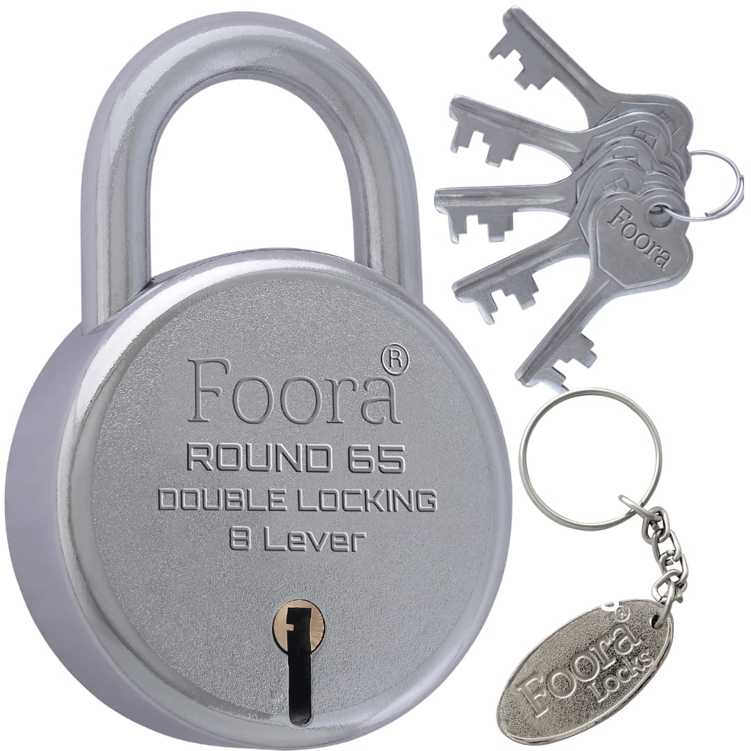 Foora New Round 65mm Lock | Metal Body | Double Locking | 8 Steel Lever | 5 Silver Keys with Keychain | Silver Finsih | Made in India | Export in USA | Canada (B0BW48BJ5P) Amazon Price History, Amazon Price Tracker