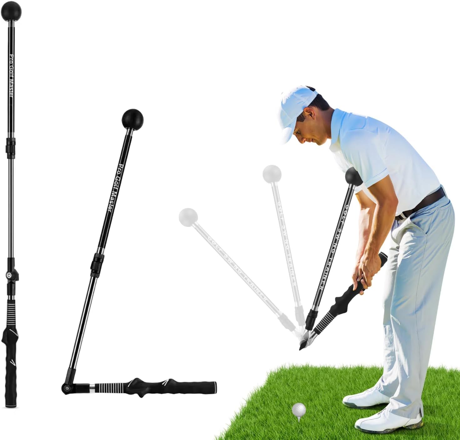 Golf Swing Training Aid, Adjustable Golf Swing Trainers Aid Golf Alignment Stick Indoor & Outdoor Foldable Training Aids Swing Trainer Golf Forearm Rotation Training for Beginner Professional