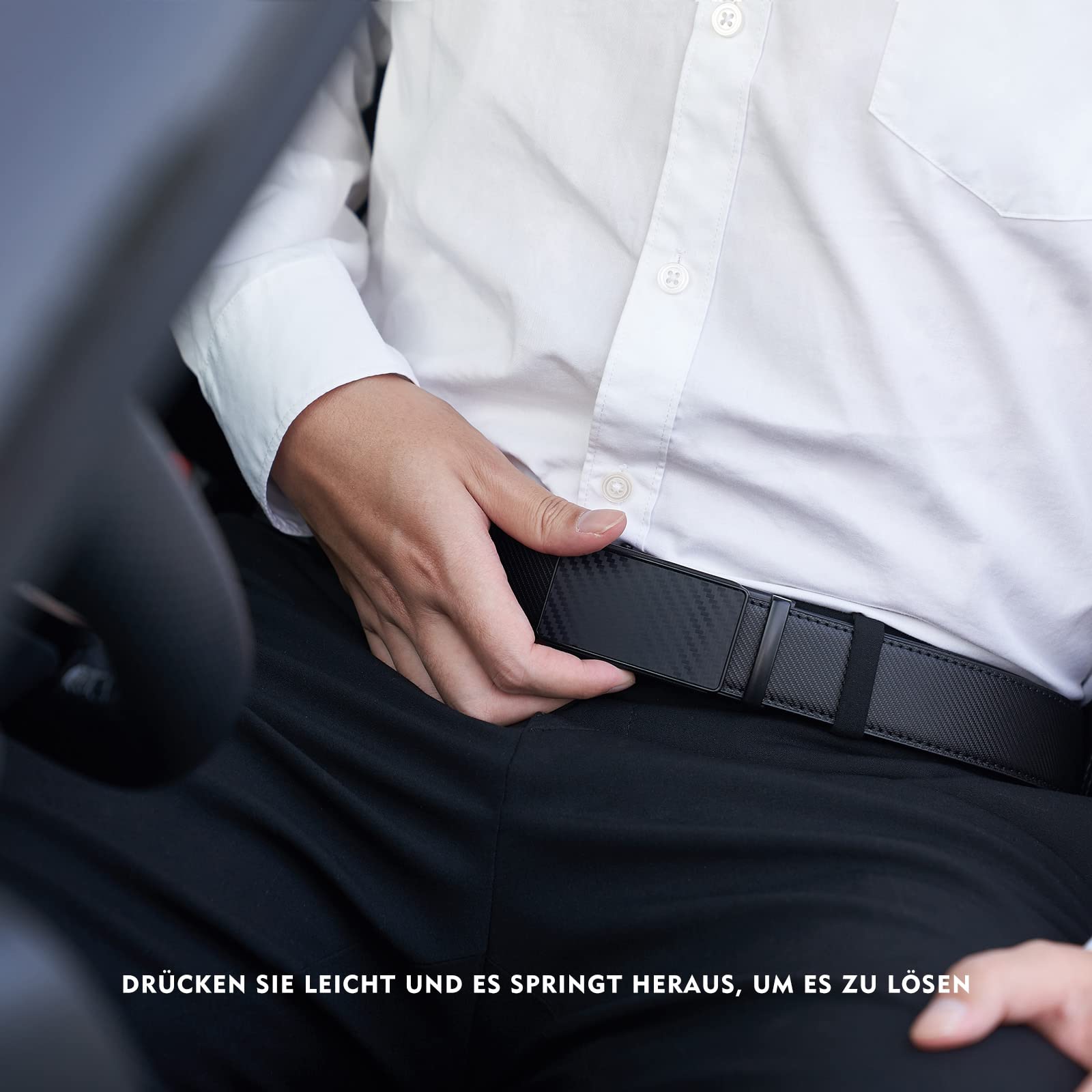 TANGCHAO Cintura Uomo, Cintura a Cricchetto da Uomo in Pelle con Fibbia Scorrevole Automatica 35mm, Trim Regolabile per Adattars