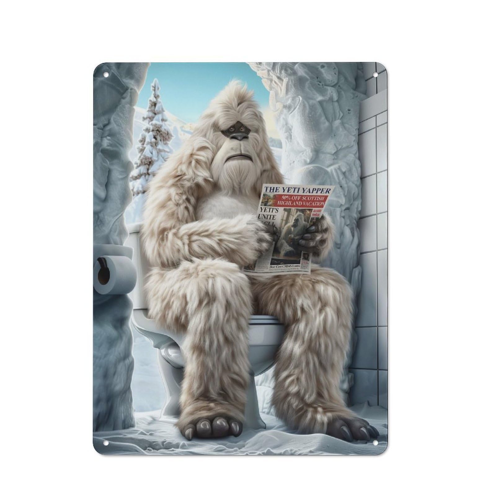 Junmoney Funny Yeti On The Toilet Retro-Style Metal Plaque 40X30cm For Garage Or Workshop, For Garage, Workshop And Man Cave Decoration