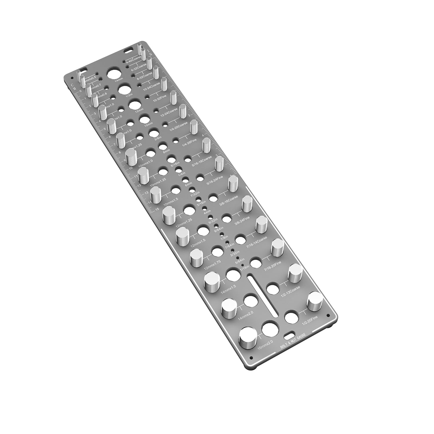 51-in-1 Bolt Size Finder & Thread Checker, 32 Metric & 32 SAE Nut and Bolt Thread Gauge with 19 Drill Bit Checker, CNC-Machined Aluminum Screw Size