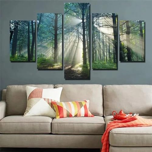FLAGG Pinturas para decoración de pared, 5 piezas, impresiones de sol brillando a través de árboles, lienzo de bosque de arte de pared, 5 paneles,