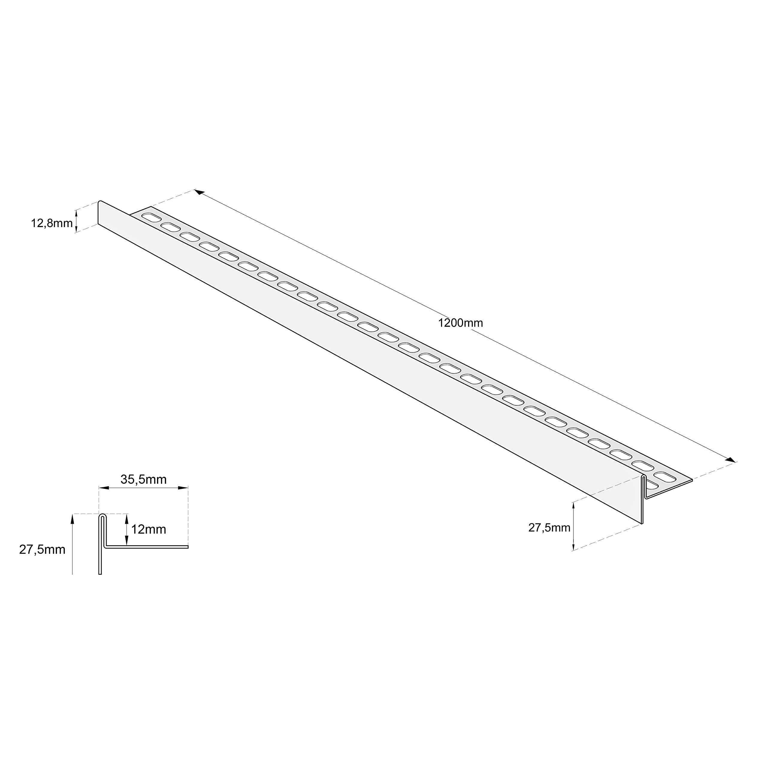 Aquabad Profil spadowy ze stali nierdzewnej Clive do prysznica wchodzącego 120 cm, wersja z lewej strony, wysokość krawędzi 12 mm