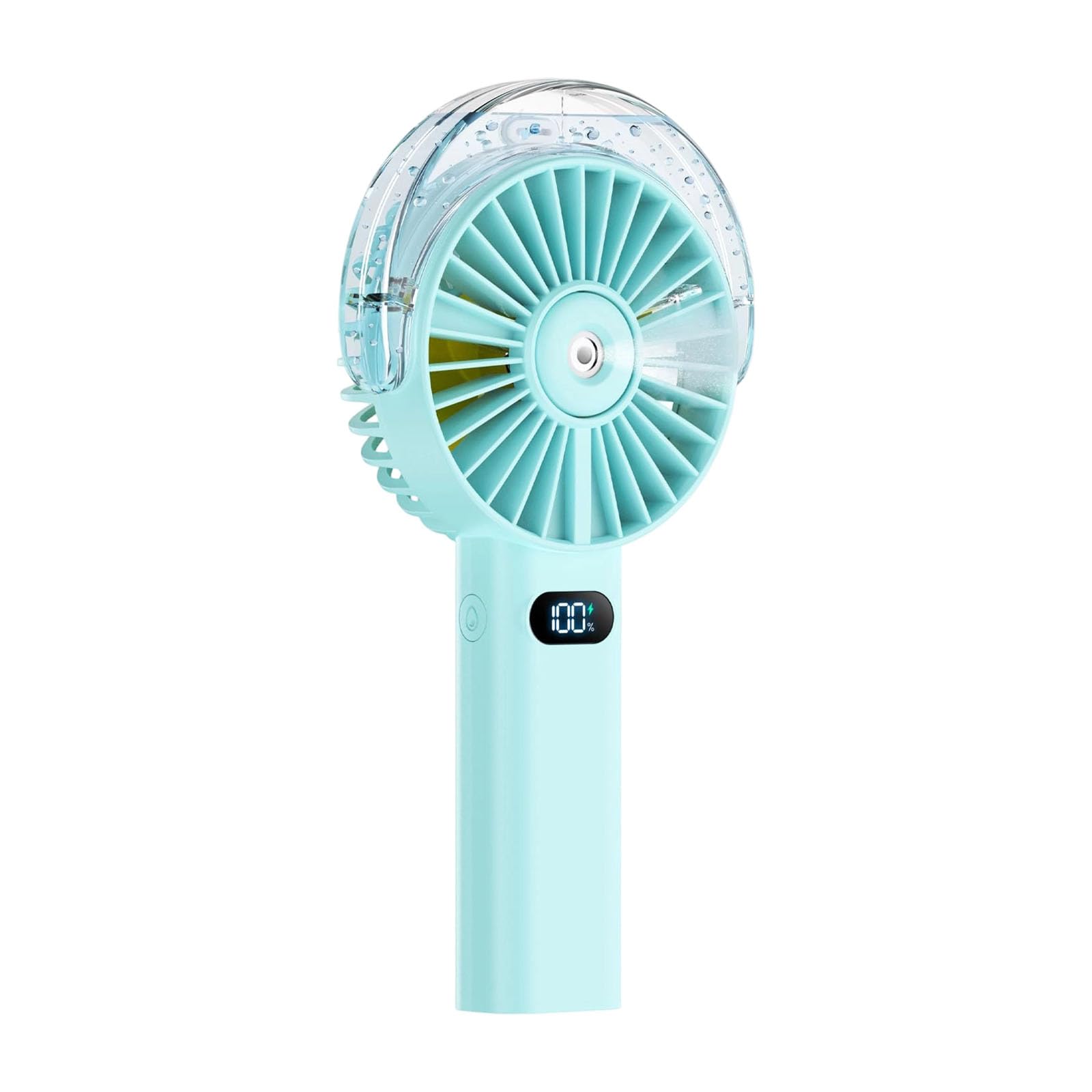 Uqezagpa Light Blue Rechargeable Handheld Fan With Cooling Mist, 4000Mah Desk Fan With Digital Display For Work Travel Outdoors Daily Travel Work Desk Cooling Warm Weather Portable