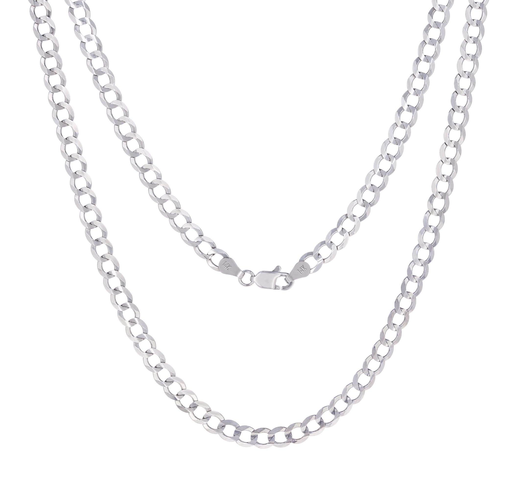 Nuragold 14k Real White Gold Solid Cuban Curb Link 5mm Chain Necklace