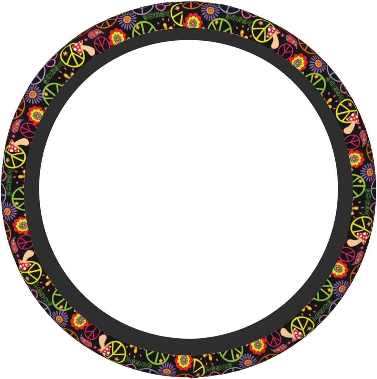 Hippie Peace Floral Mushroom Steering Wheel Cover for Women Men Girls Car Accessories Decor Anti-Slip Neoprene Auto Steering Wheel Covers Protector Universal 15 Inch - Image 8
