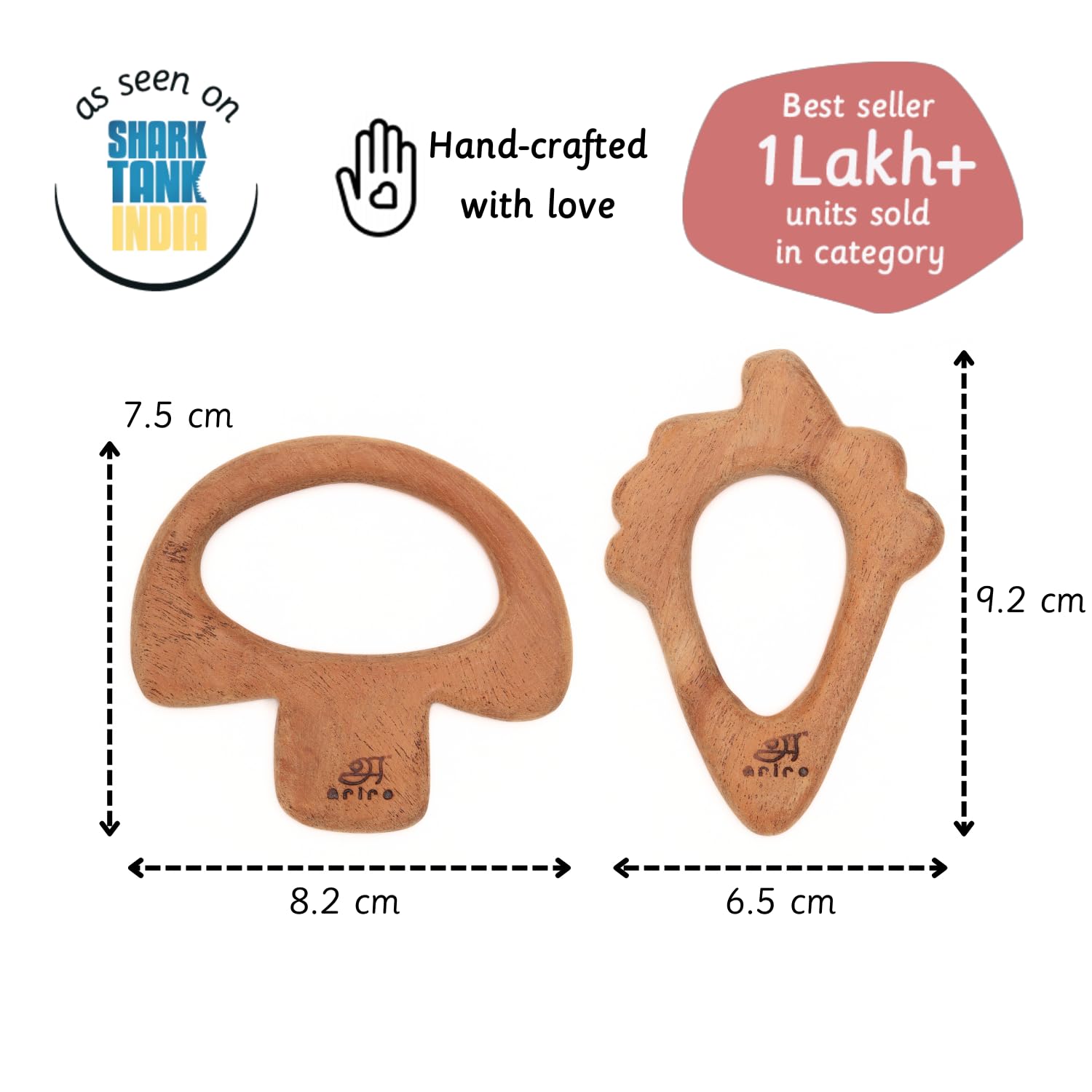 Ariro Wooden Teethers Shaped as Mushroom and Ice Cream Cone for Baby Boy & Girl | Hand Crafted with Organic Neem Wood That Helps Boost Immunity & Aids in Digestion | Easy to Grasp & Chew - Image 2 thumbnail