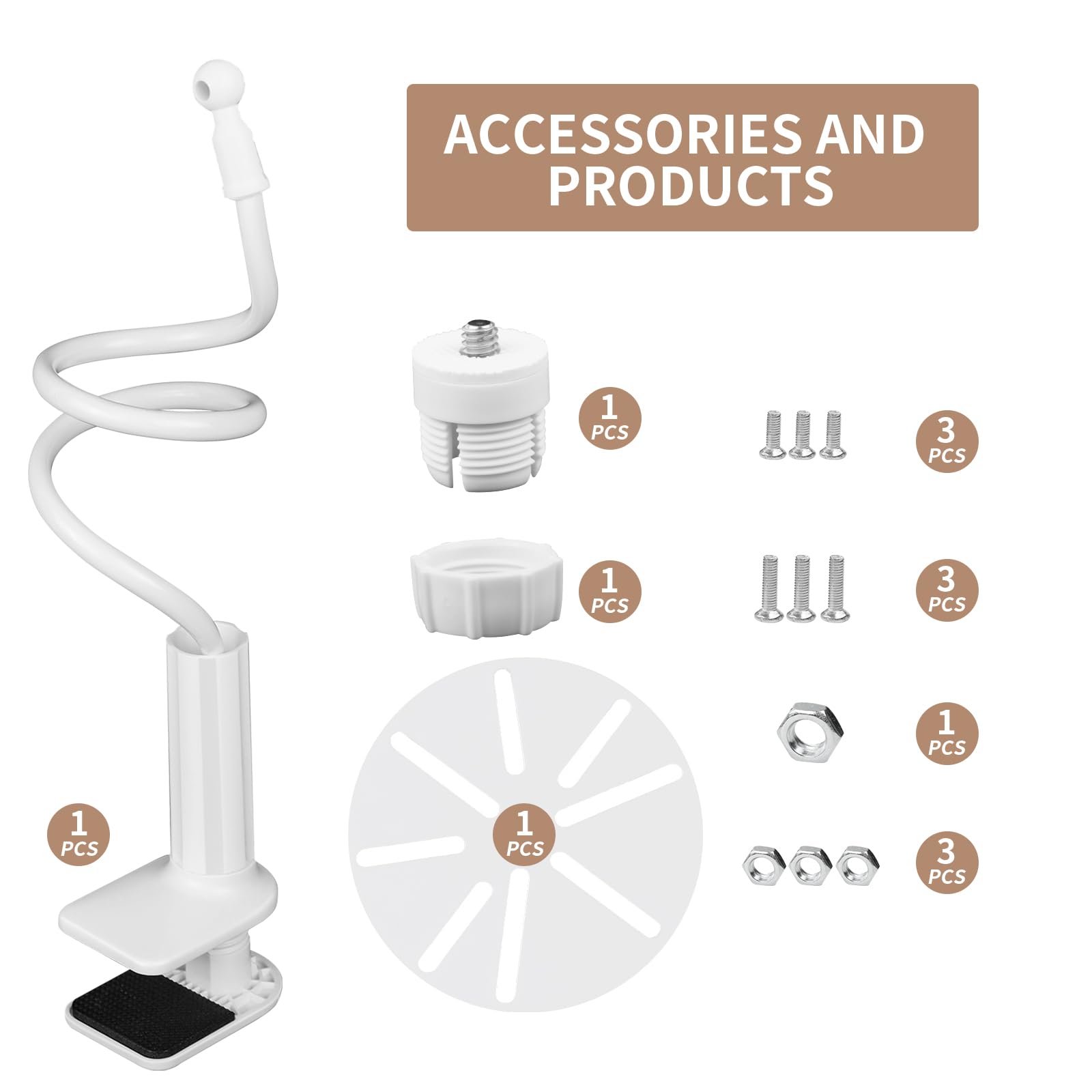 Soporte Camara Vigilancia Ajustable de 360° Grados Soporte para Cámara con Clip, Soporte de Pared de Metal para Cámara con 1/4 Rosca para Interiores y Exteriores,1pcs Blanco