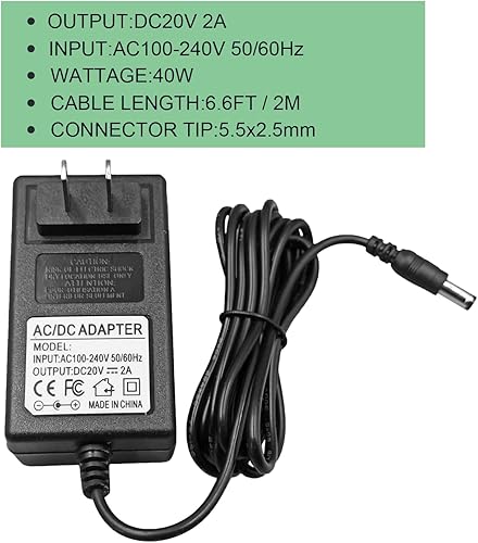 Miniatura 3 de Fuente de adaptador de corriente de 20V 2A con punta de 0.217x0.083 in y 10 enchufes intercambiables para 20 voltios 2000mA 1000mA 800mA 500mA