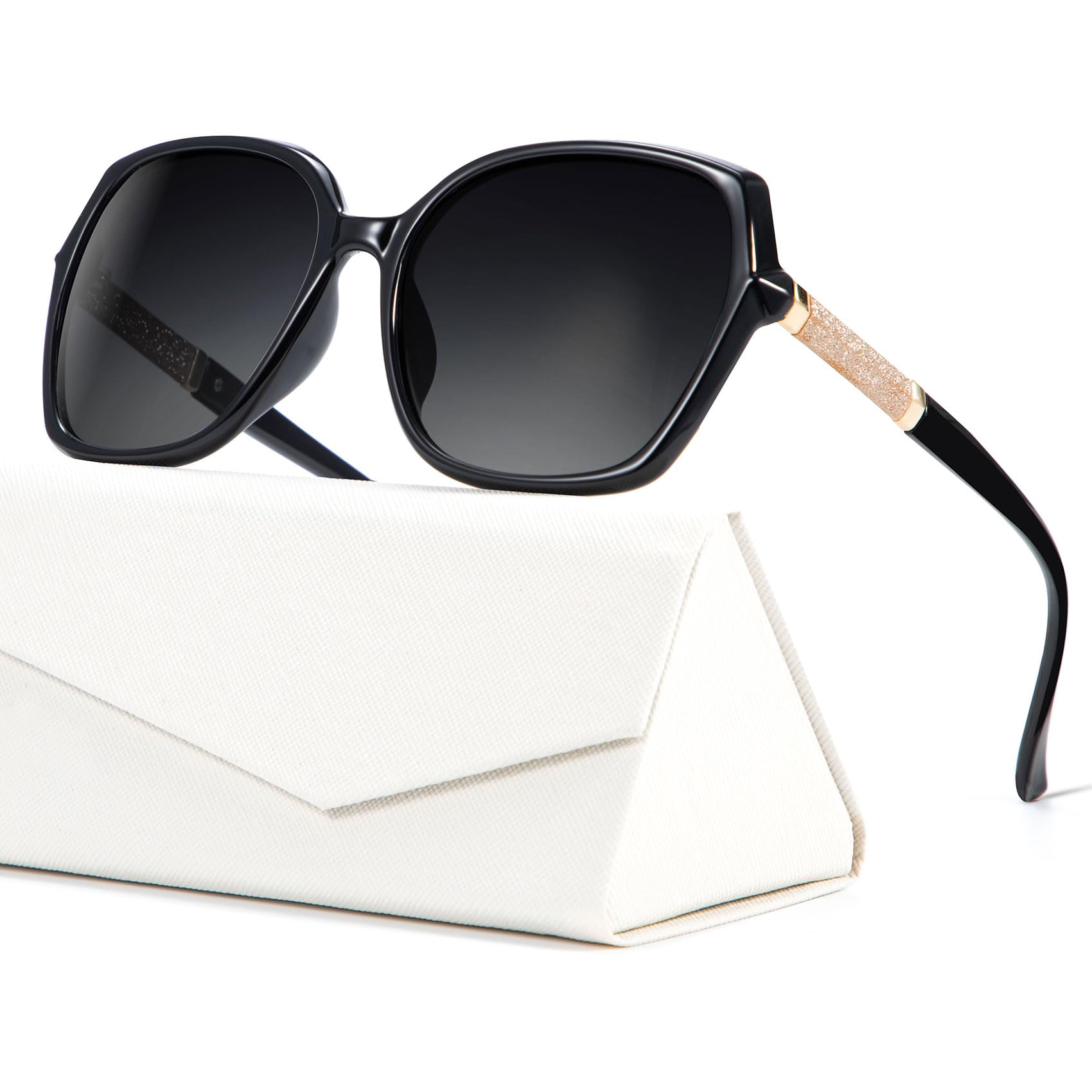 KALIYADI Classic Polarized Sunglasses for Women Trendy Square Ladies Sun Glasses Shades Sparkling Frame UV400 Protection