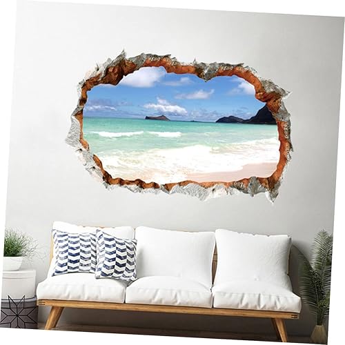 Miniatura 9 de HEALEEP Pinturas decorativas Etiqueta de pared para el hogar, océano, paisaje, calcomanías de pared únicas para playa, agujero 3D, decoración del