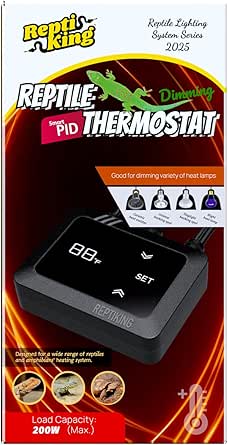 ReptiKing Reptile Dimming Thermostat, Heat Lamp Temperature Controller, Reptile Terrarium PID Digital Thermostat, Heating Controller for Basking Spot Heat Bulbs and Ceramic Heat Emitter