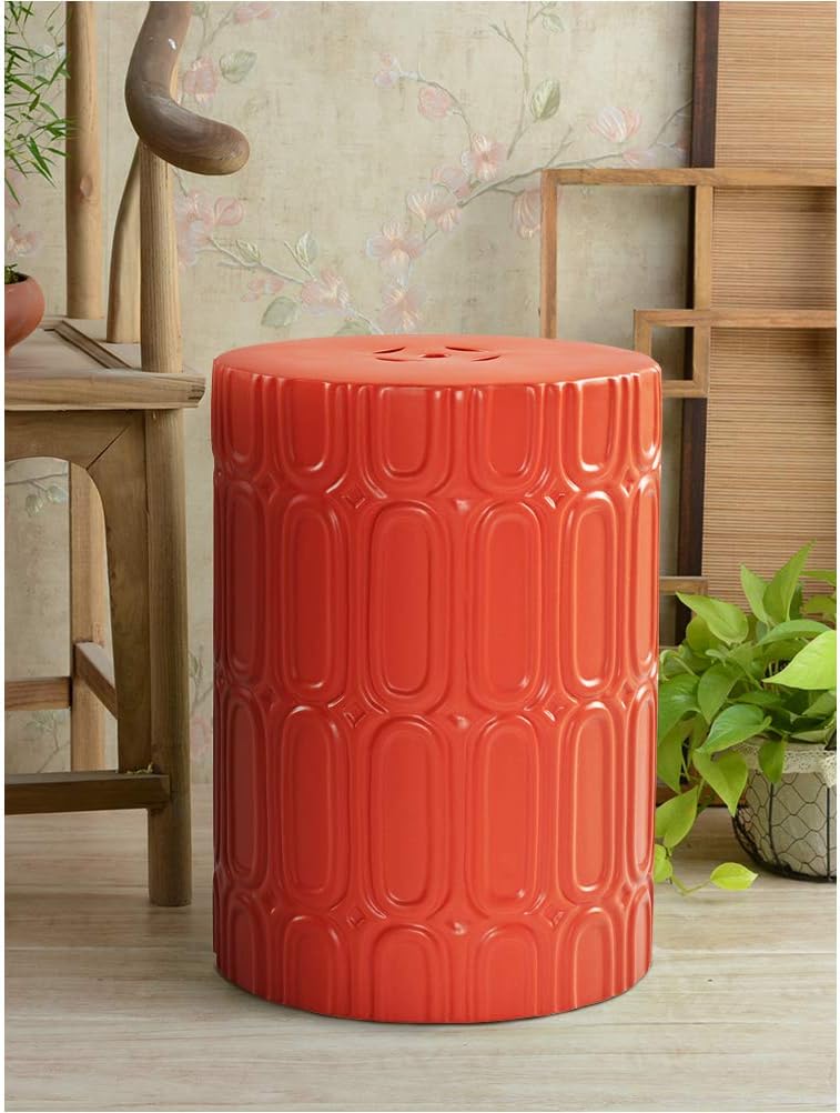 MOTINI Ceramic Garden Stool Orange, 16" Round Glazed Elliptical Pattern Ceramic Garden Stool Decorative Side Table Accent Stool for Garden, Patio, Lawn, Home Indoor & Outdoor : Patio, Lawn & Garden