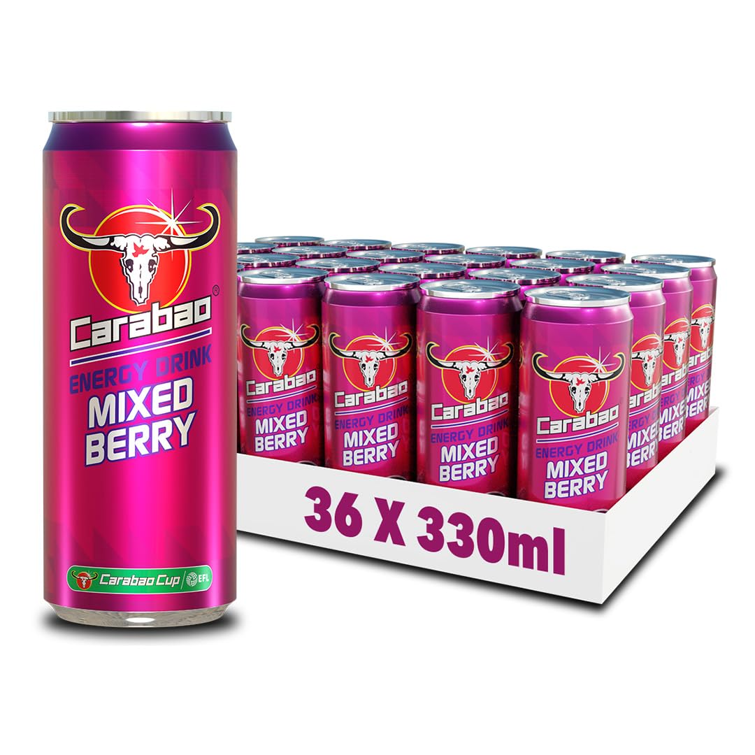 Energy Drink Mixed Berry, 36 x 330ml Cans Case, Low Calorie, Lower Sugar, Fizzy Fruit Flavour, Vegan, Gluten Free Drink, B Vitamins, Taurine, Caffeine with Zero Crash, Bulk Crates, Multipack