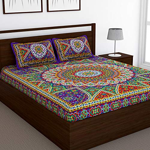 Image of Story@Home 120 TC 100% Cotton Pearl Collection Purple Paisley Printed 1 Bedsheet for Double Bed with 2 Pillow Cover कपास डबल बेडशीट